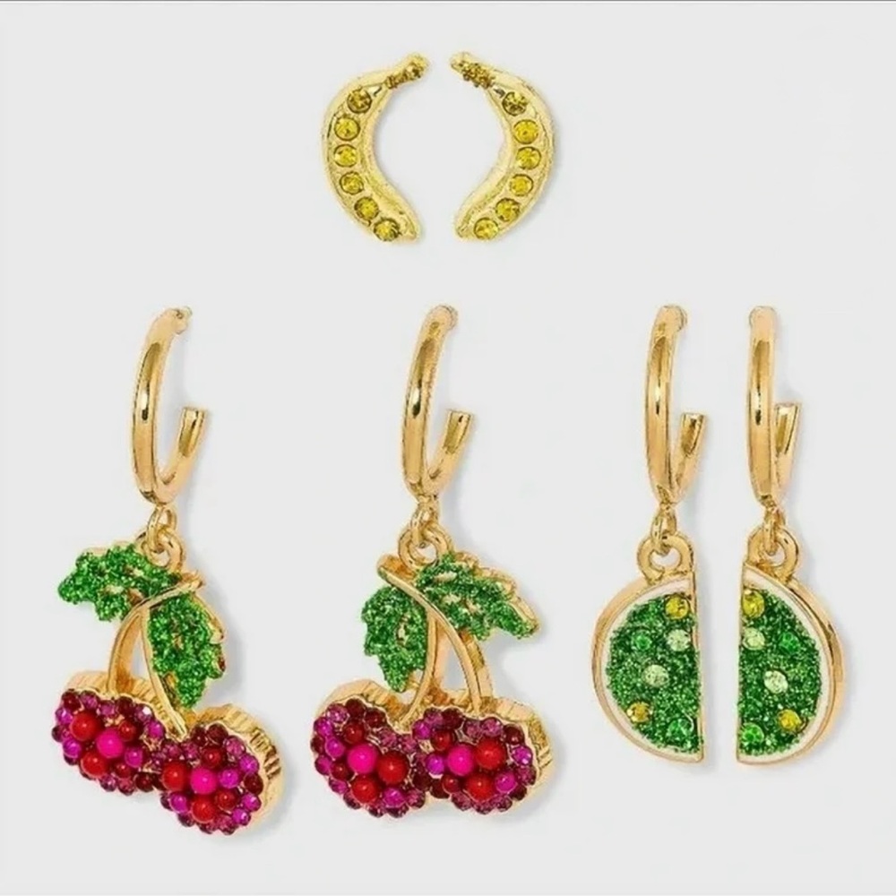 Sugarfix NWT Sweet and Sour Earrings Set - Pink, Green, Gold - Picture 3 of 3